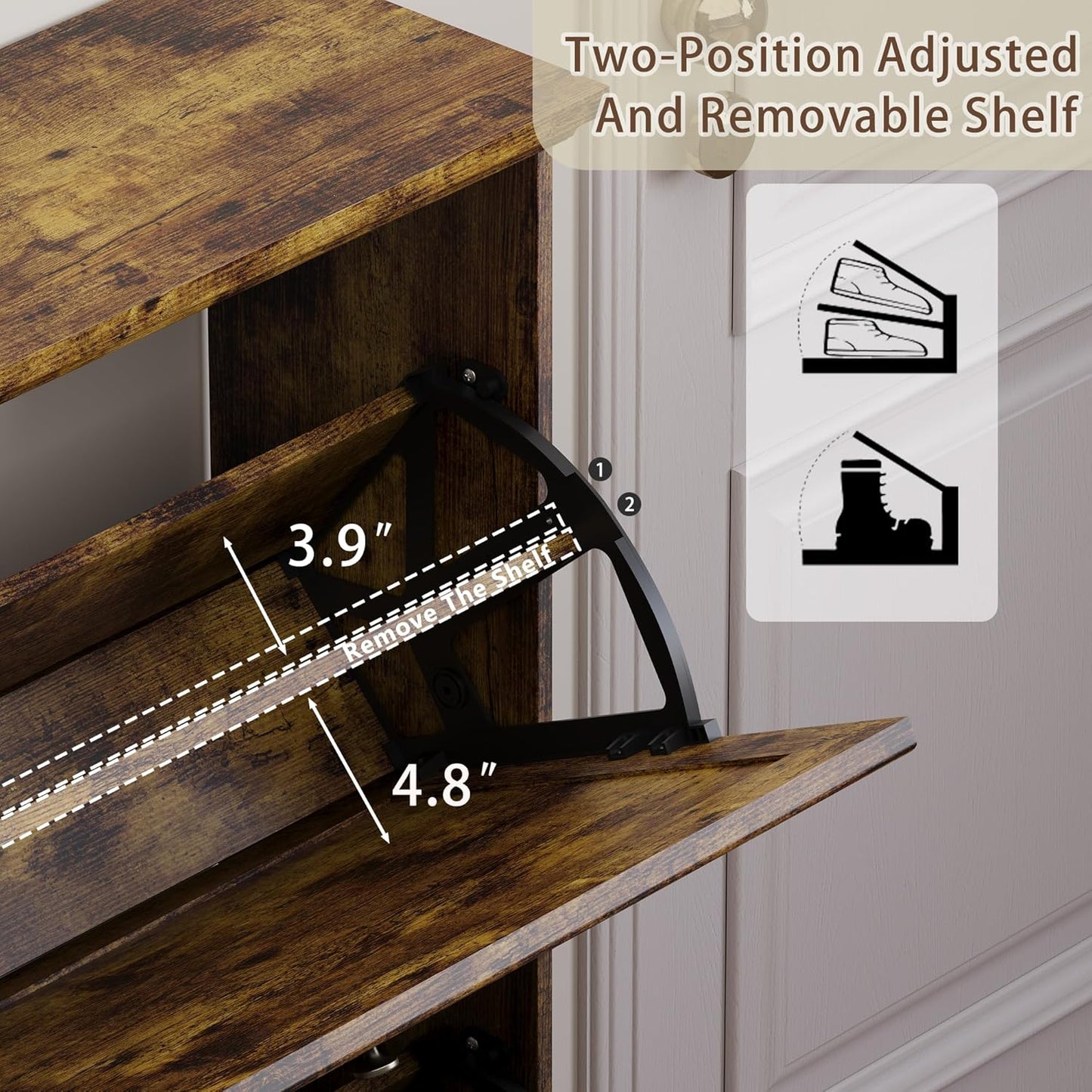 3 Flips Shoe Cabinet for Entryway, Narrow Shoe Storage Cabinet with Adjustable Shelves, Wooden Space-Saving Organizer and Rack for Foyer, Closet, Hallway