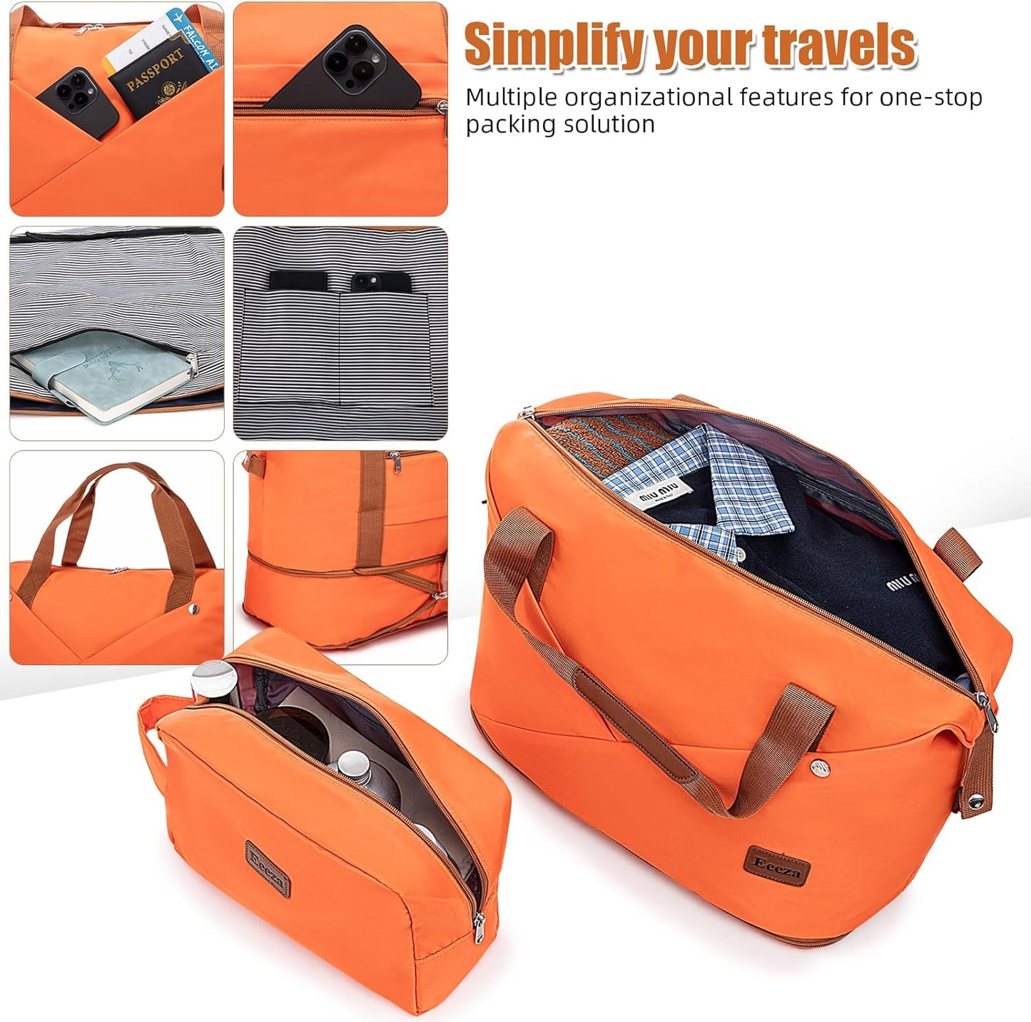 Carry on Luggage Sets 22x14x9 Airline Approved Durable Travel Luggage Suitcases with Wheels,ABS Hard Case Suitcases with Spinner Wheels,(Orange,3 Piece Sets(20"/DB/TB))