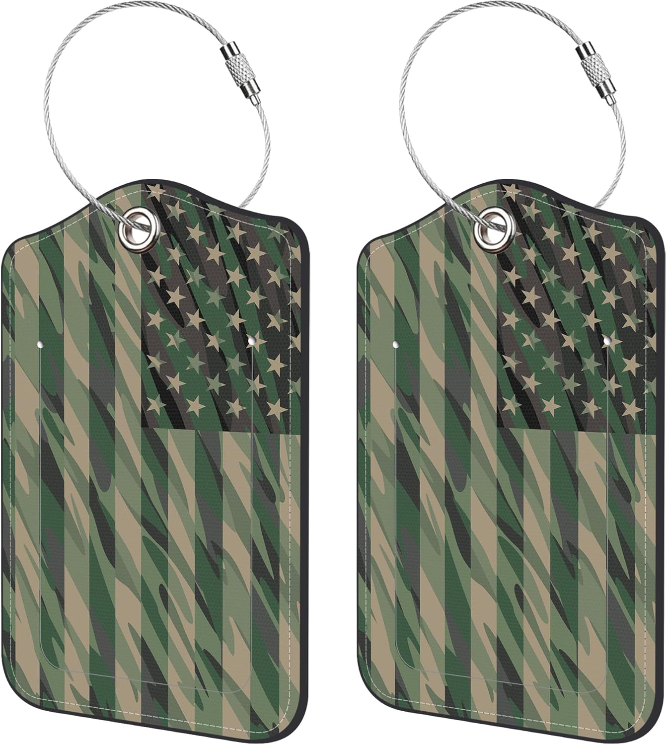 2 Pack Luggage Tags for Suitcase,Camo USA Flag PU Leather Idea Baggage Tag with Name Labels Privacy Cover Metal Ring Men and Women Travel Cruise Labels