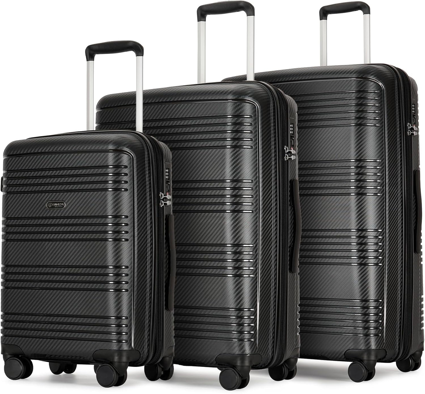 GinzaTravel 3 Piece Expandable Luggage Sets PP Hardshell Lightweight Suitcase sets with Spinner Wheels STSA Lock, 20/25/29inch, Black