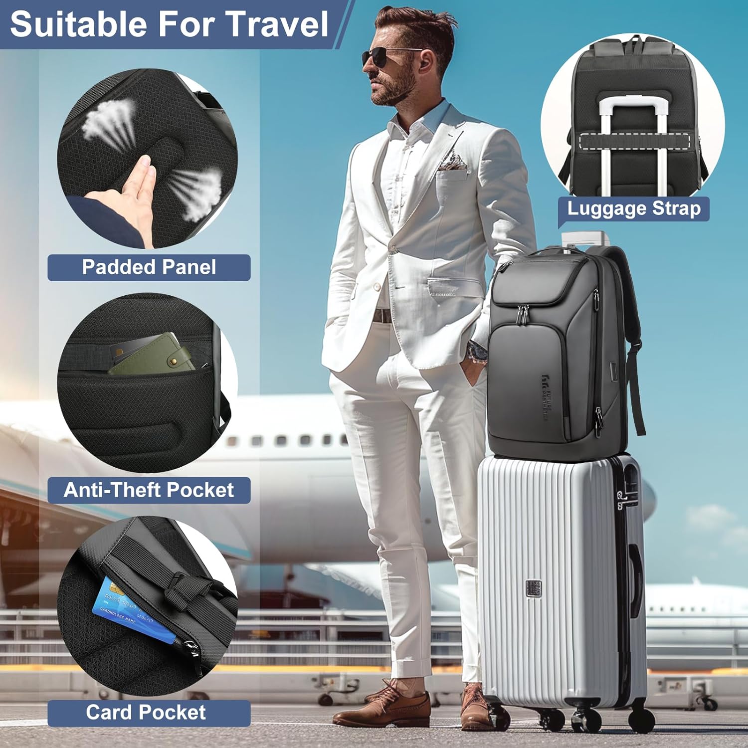 hk Business Smart Backpack for Men Anti-Theft for 17.3 Inch Laptop with USB Charging Port