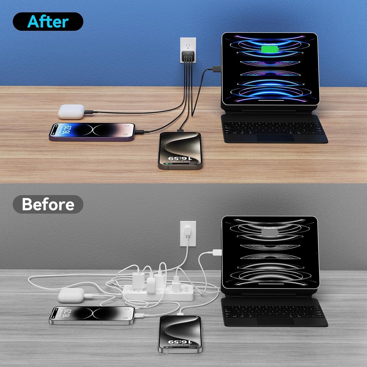 USB C Wall Charger Block, 2-Pack 40W 4-Port Fast Charging Block PD Power Adapter +QC 3.0 USB A Wall Plug Multiport Type C Box Cube for Phone 15/14/13/12/11 Pro Max, Galaxy, Pixel