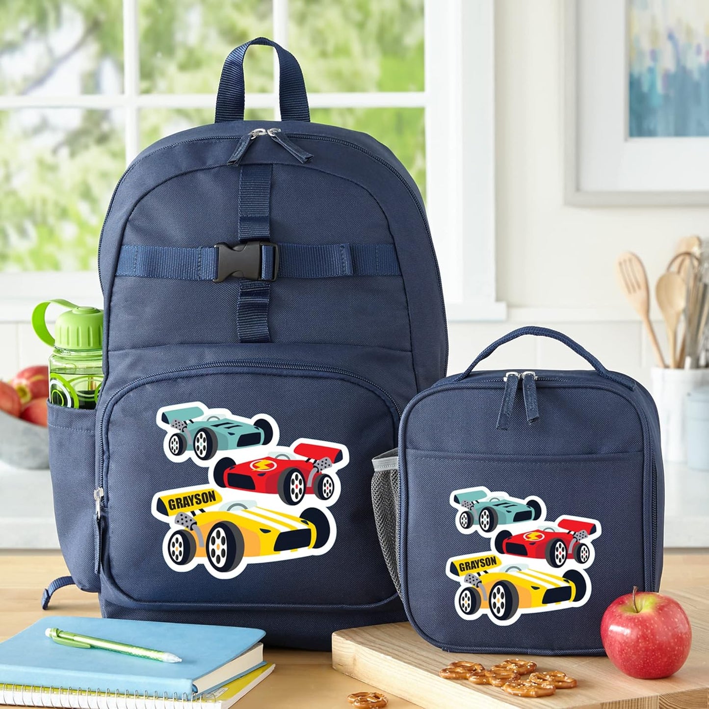 Let's Make Memories Kids Backpack for School - Personalized Back to School Supplies - Bookbag with Optional Lunch Box - Blue - Shark