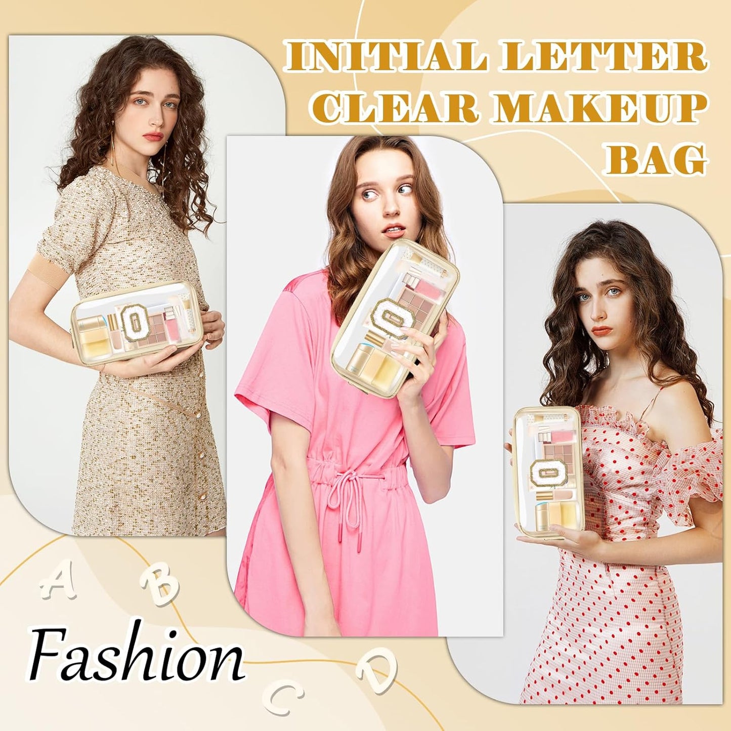 Personalized Initial Letter Clear Makeup Bag,Preppy Small Nylon&PVC Cosmetic Zipper Bag with