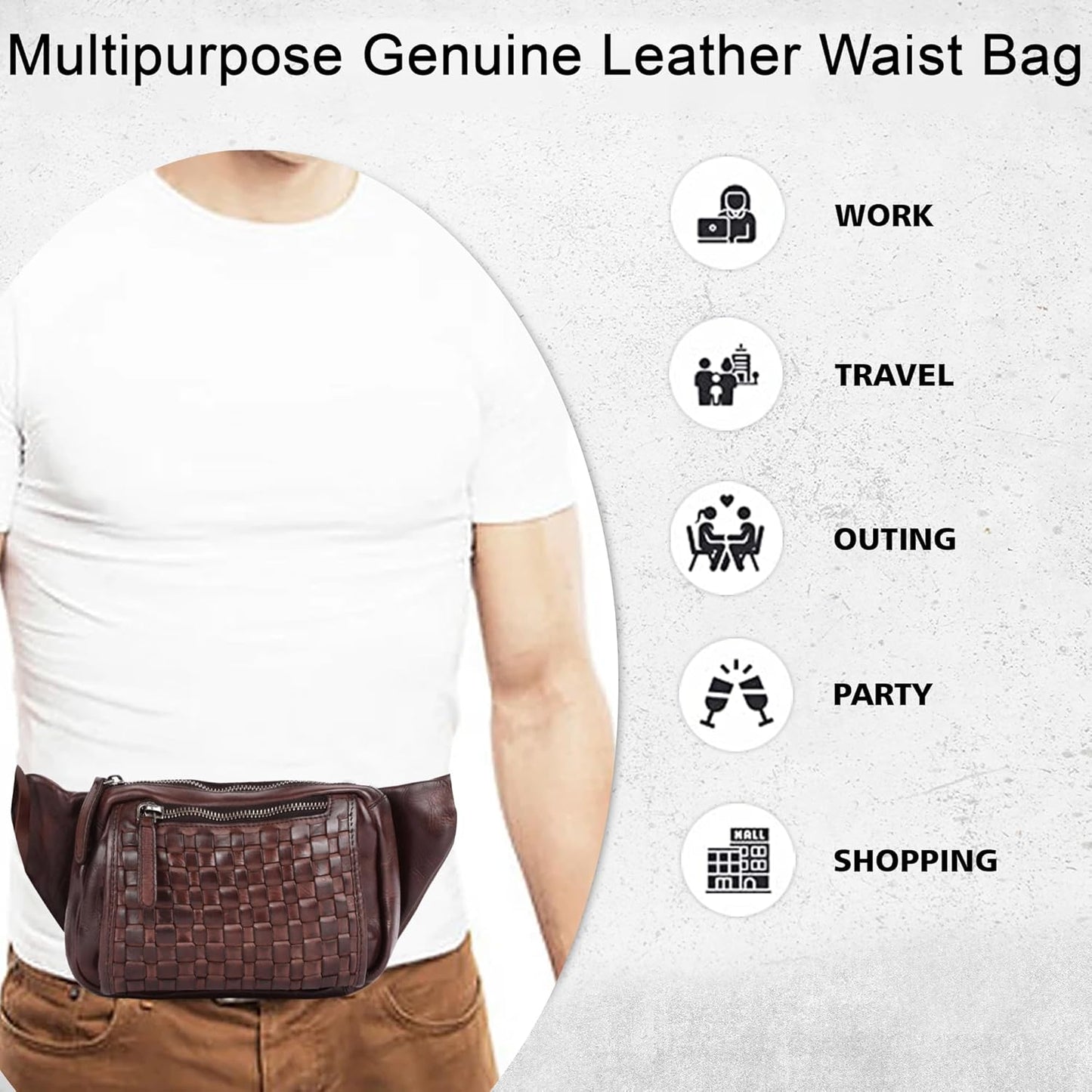 Genuine Leather Waist Bag Unisex, Waist Bag for Travel Trendy Casual Travelling Essentials Kept Bag Stylish, Durable, and Secure Travel Companion(VL-094-BROWN)