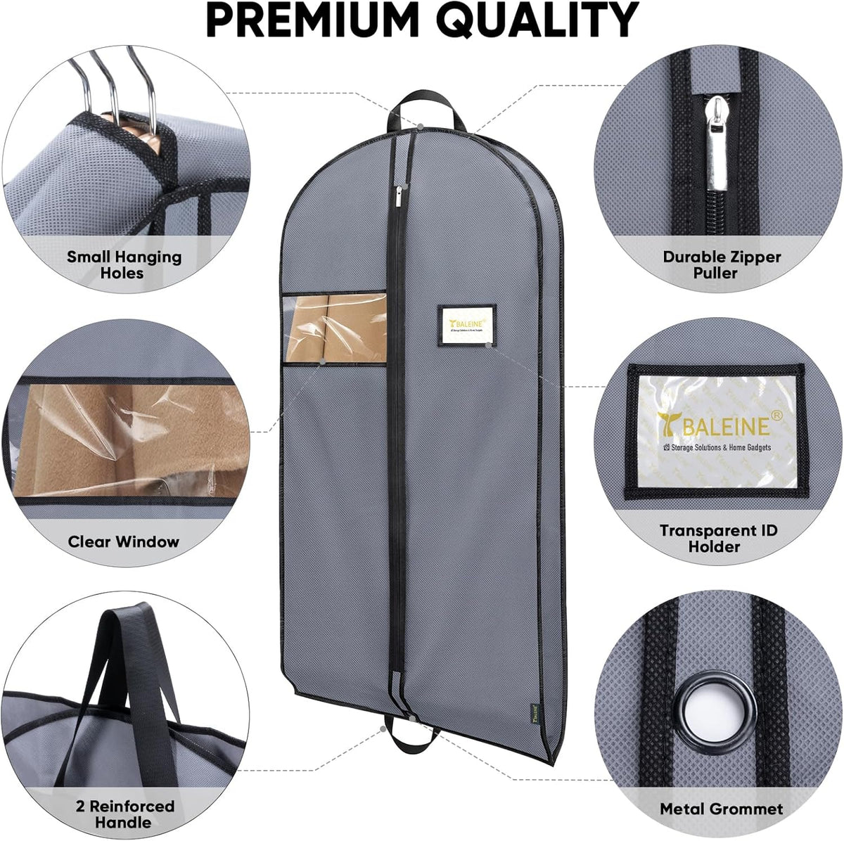 BALEINE 5PK Heavy Duty Garment Bag with Shoe Storage Travel Bag for Dresses, Suit, Coats Travel