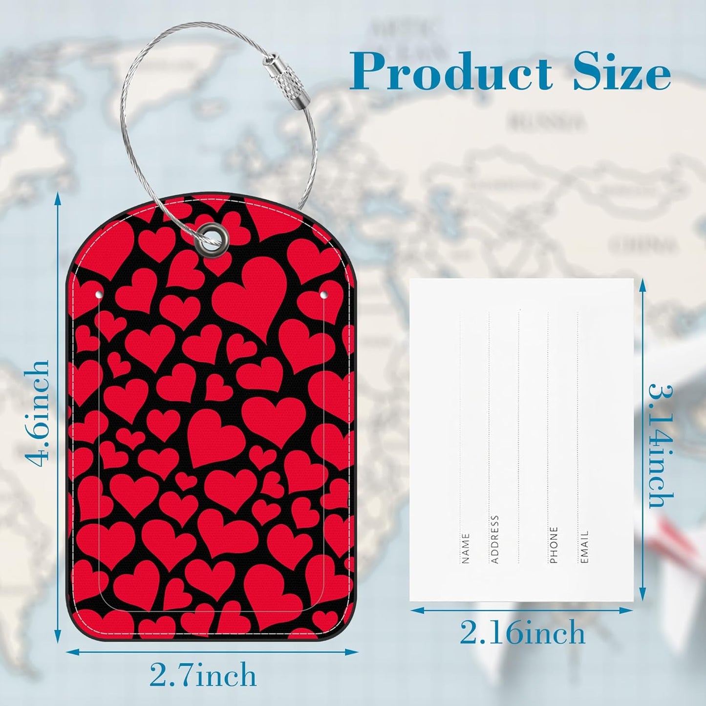 2 PCS Leather Luggage Tag for Suitcase Red Lips and Hearts Travel Suitcase Labels with Privacy Name ID Label and Stainless Steel Loop for Adults Teens Travel Bag Labels Set