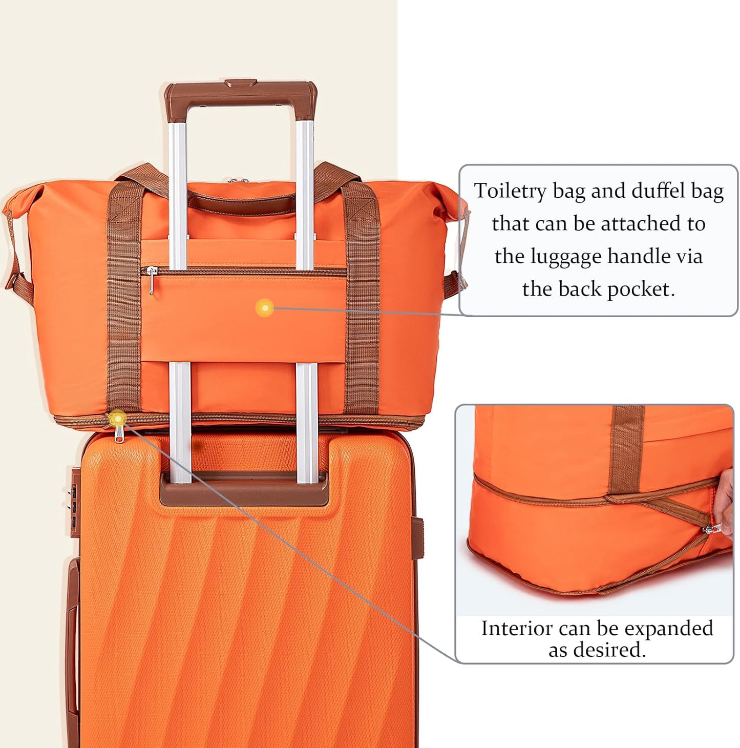 Carry on Luggage Sets 22x14x9 Airline Approved Durable Travel Luggage Suitcases with Wheels,ABS Hard Case Suitcases with Spinner Wheels,(Orange,3 Piece Sets(20"/DB/TB))