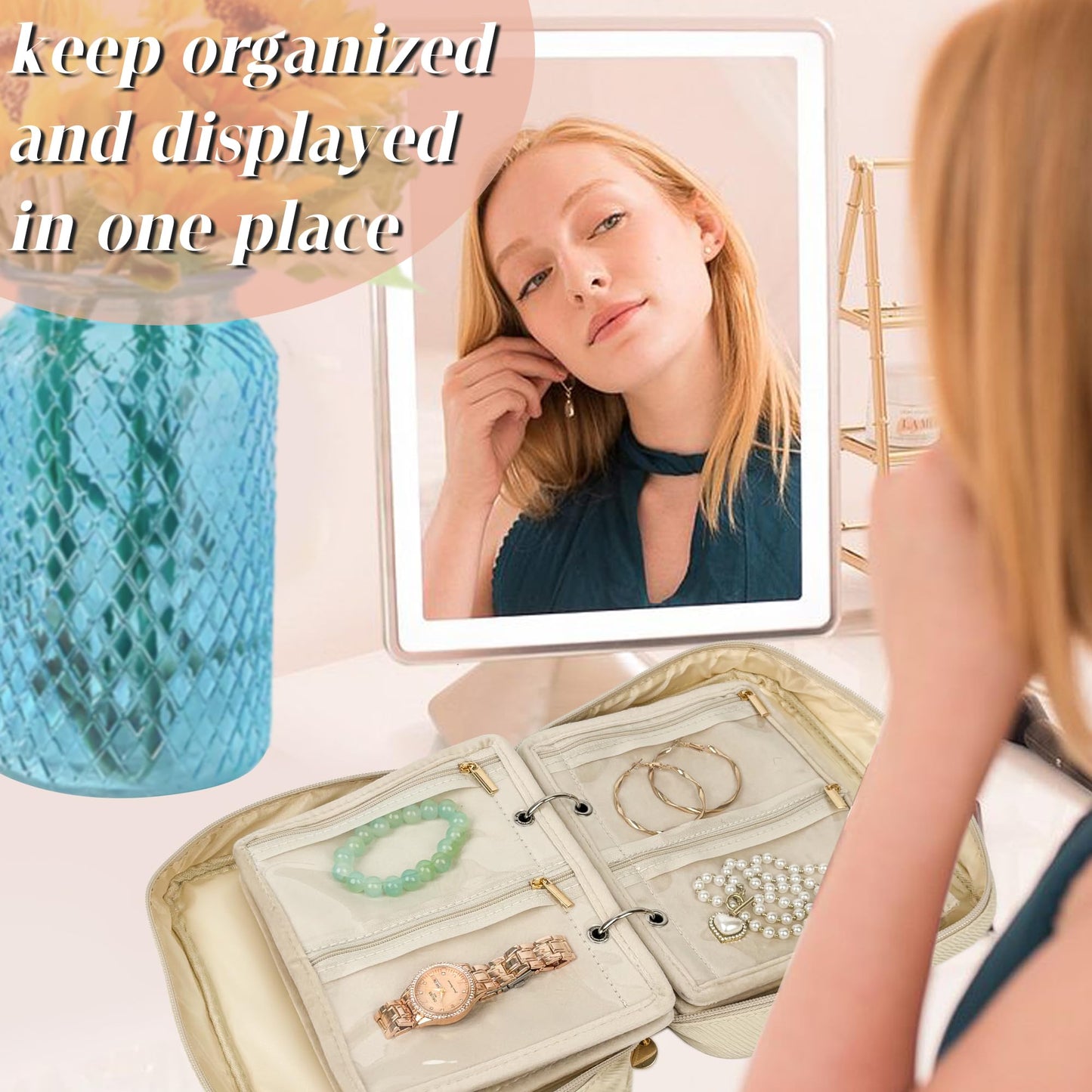 LingLingo Travel Jewelry Organizer Case,Jewelry Bags for Traveling, Jewelry Binder with 24 Pcs