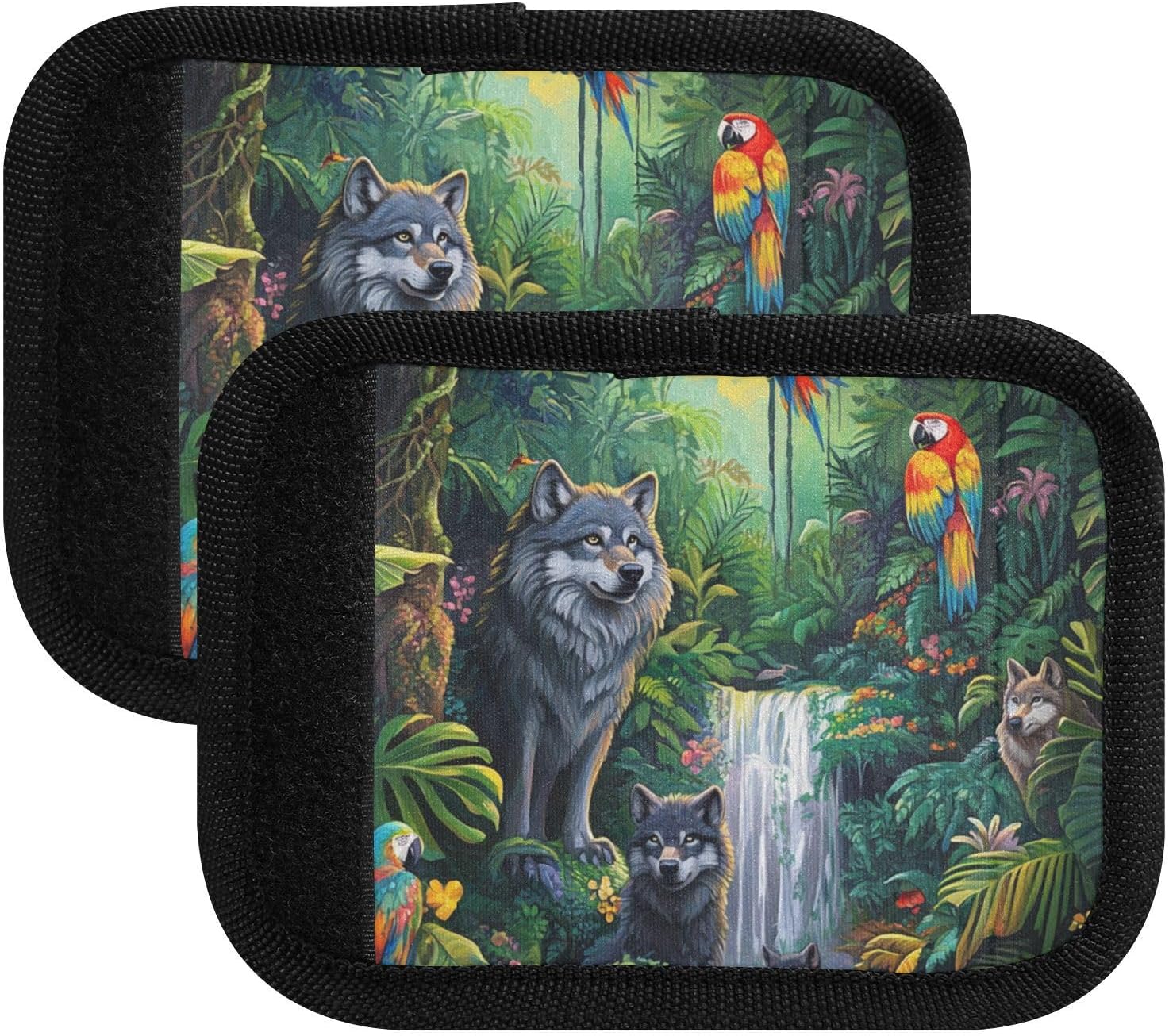 Tropical Wolves and Parrots 4 Pack Luggage Handle Wraps Covers for Suitcase Identifiers Bag Tags