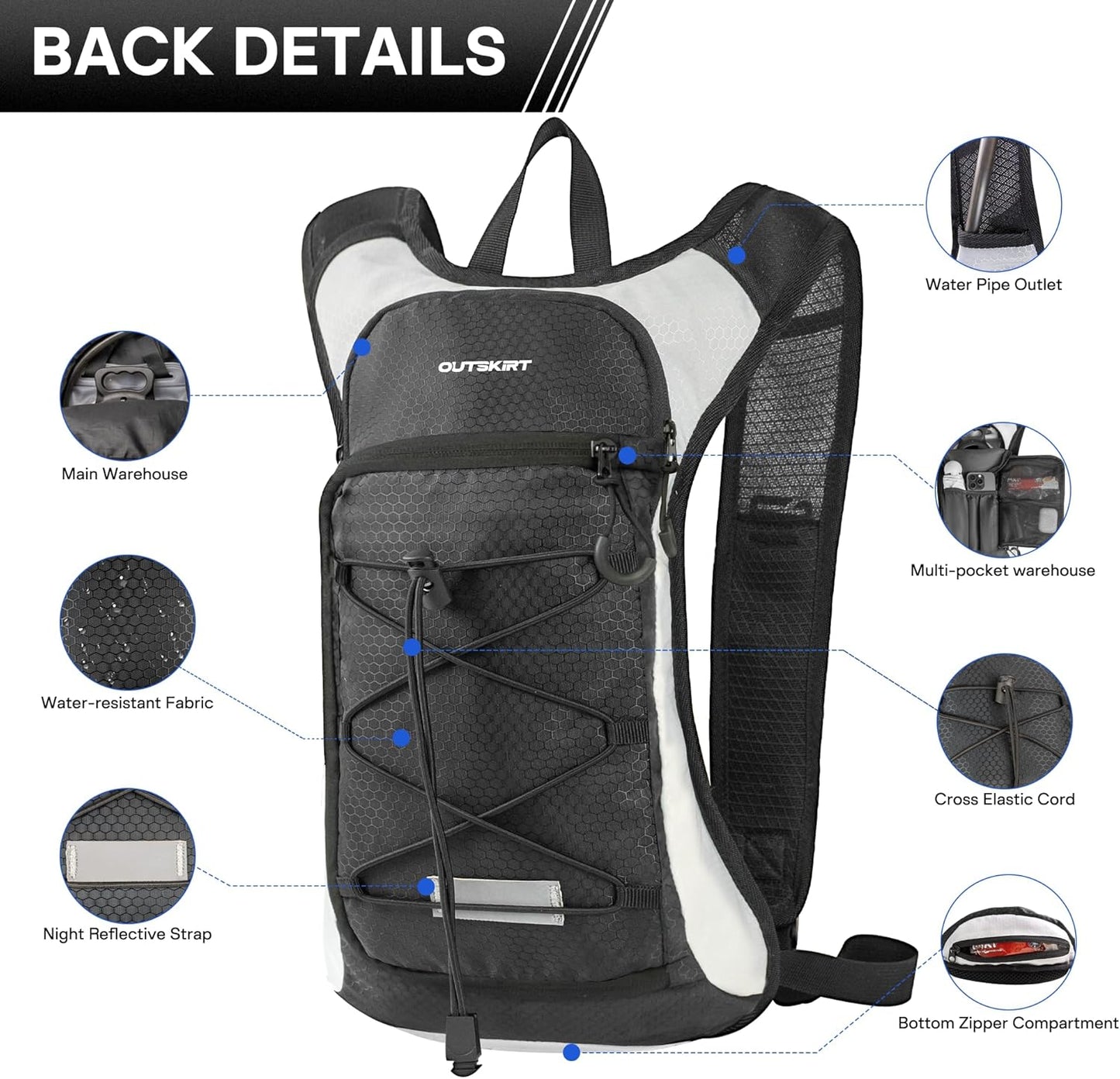 OUTSKIRT Hydration Backpack with 2L Water Bladder, Lightweight and Breathable Running Hydration