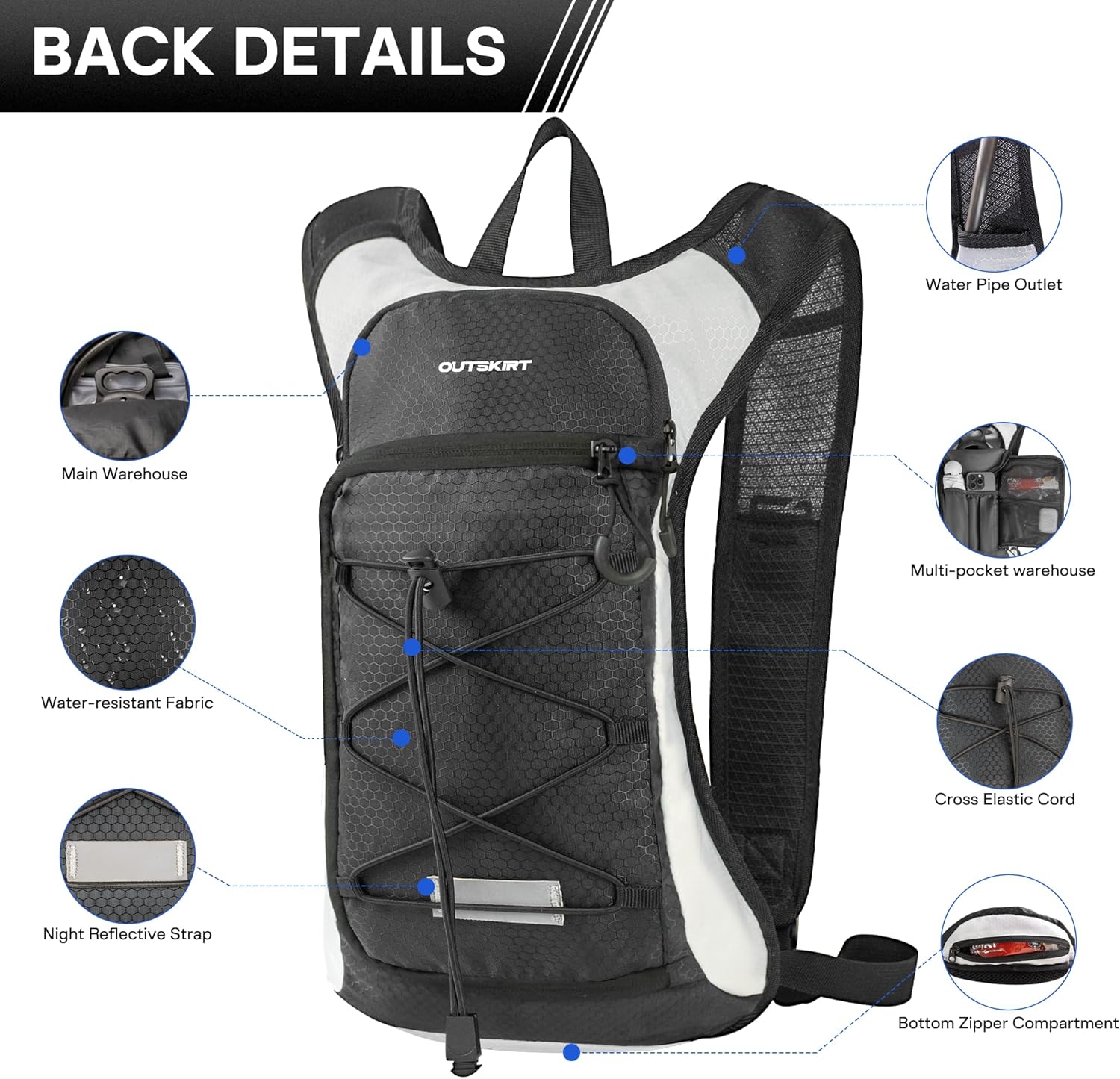 OUTSKIRT Hydration Backpack with 2L Water Bladder, Lightweight and Breathable Running Hydration