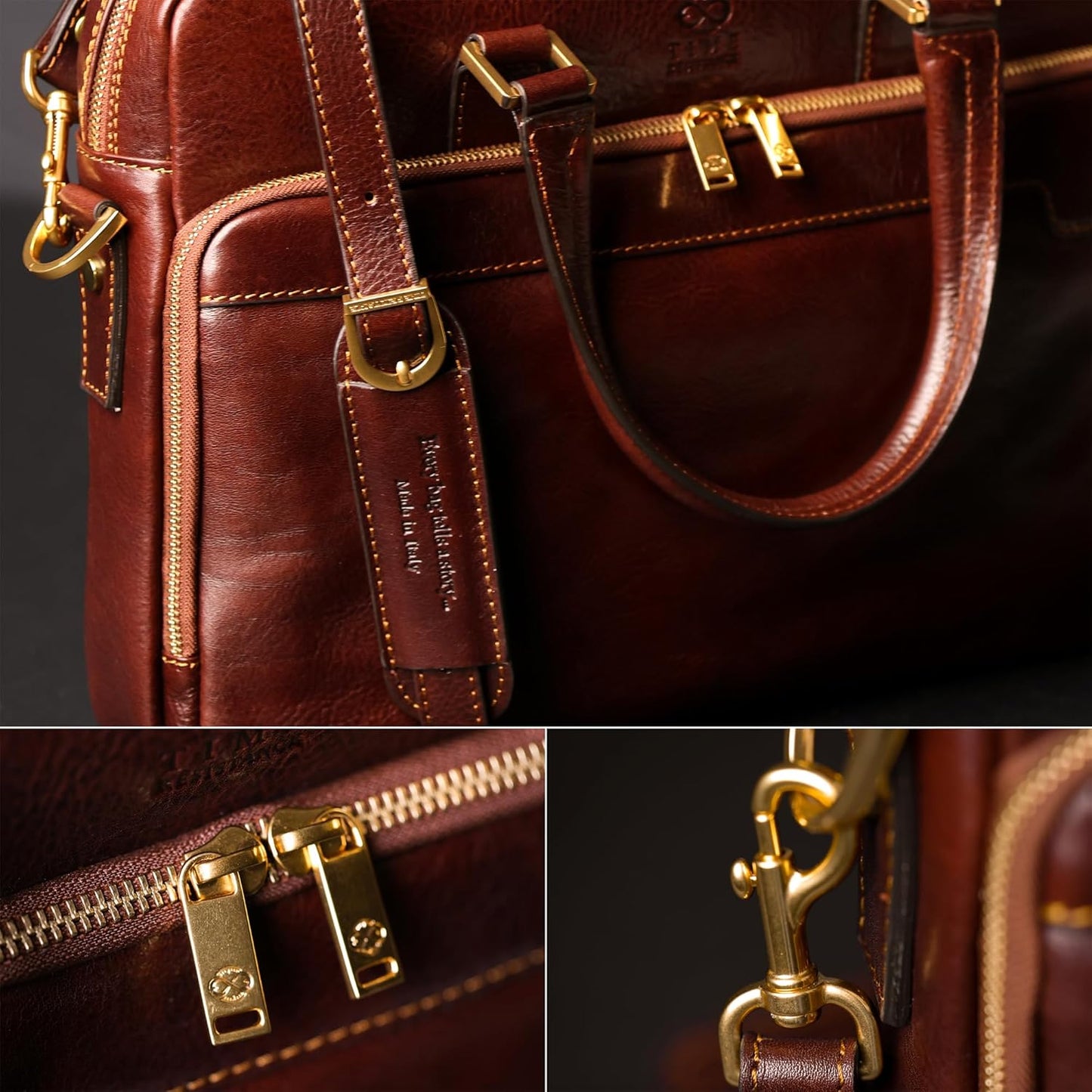 Time Resistance Leather Briefcase - Italian Handmade Leather Laptop Bag - Briefcase for Men and
