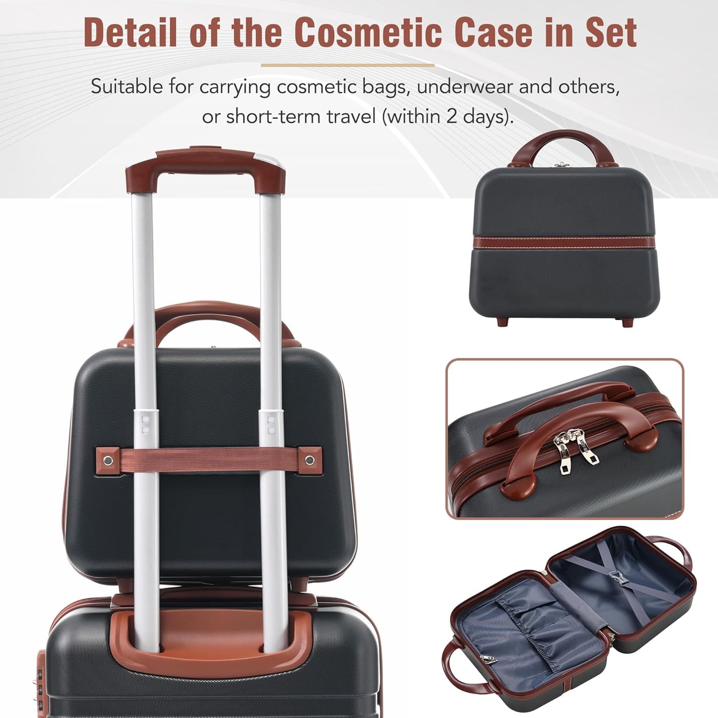 Merax Luggage Set 3 Piece Suitcase Set with Cosmetic Case Expandable Spinner Wheels Vintage Luggage Sets(Black,20"+24"+28")