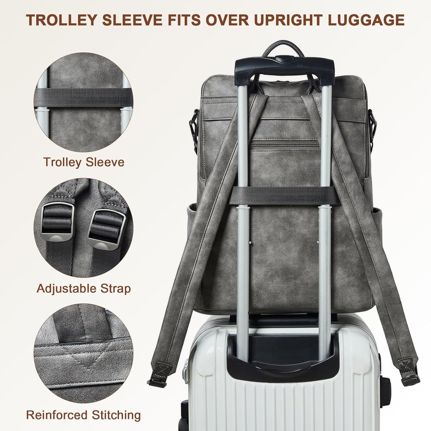 Shrrie Laptop Backpack for Women 15.6 inch,Travel Leather Backpack Purse Nurse Teacher Carry on