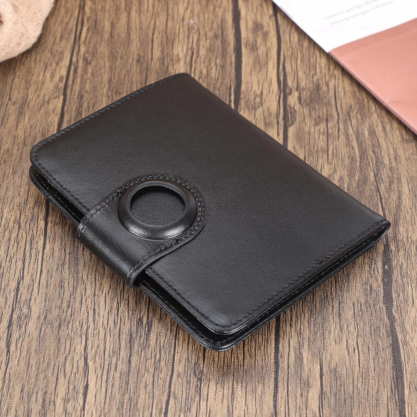 Polare Napa Leather Slim and Soft RFID Blocking wallet For Men Snap Bifold Travel Wallet Passport Holders 2 Passports (Black with AirTag Slot)