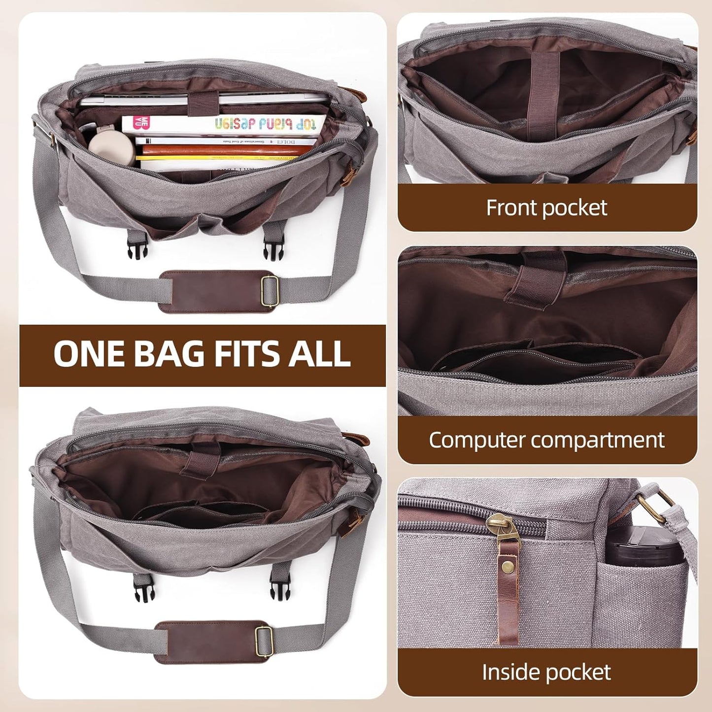 Messenger Bag for men Laptop Bag UnisexRetro Canvas Bag14-15.6 inches Casual single shoulder bag For Work College Travel