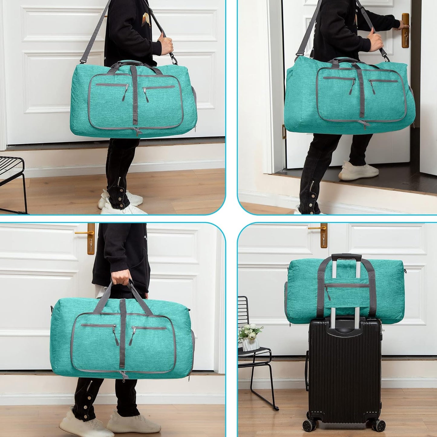 Vomgomfom 65L/85L/115L Foldable Travel Duffle Bag, Lightweight Checked Luggage with Shoe Compartment, Water-Resistant Weekender Overnight Bag for Men & Women