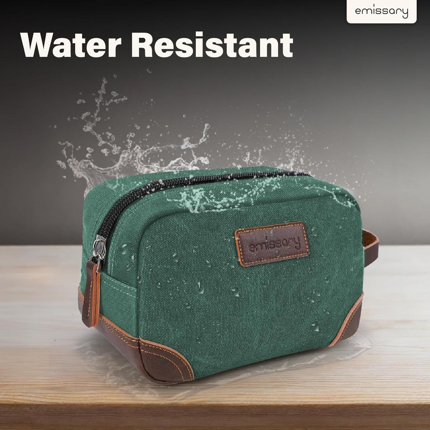 emissary Men's Toiletry Bag, Leather and Canvas Travel Toiletry Bag, Dopp Kit for Men, Travel
