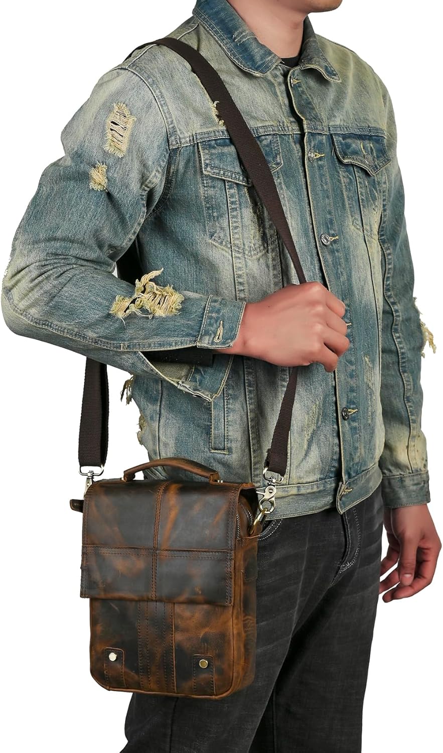 Canvas + Genuine Leather Travel A4 Tote Satchel Messenger Cross-body One Shoulder Bag For Men Male FB144