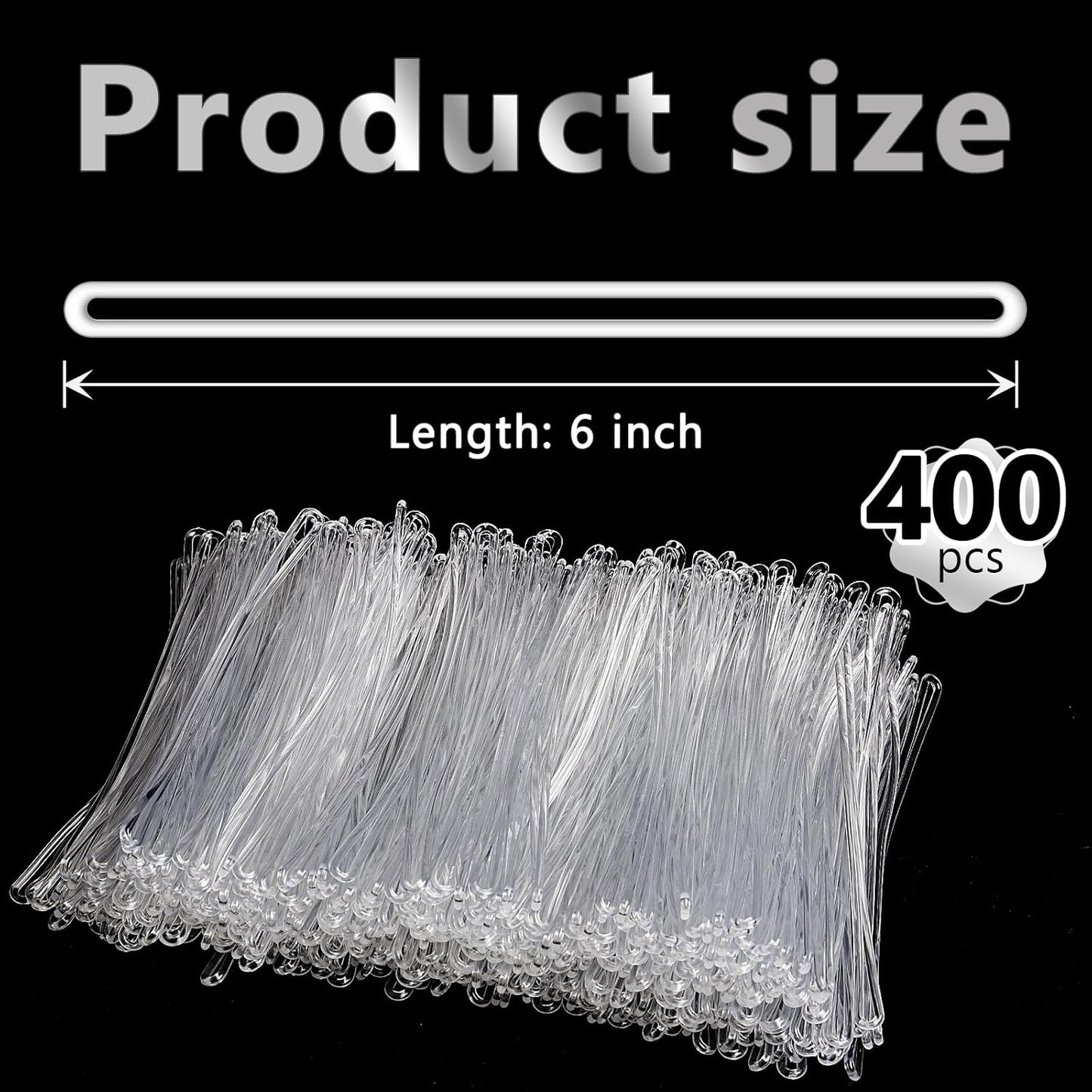 400 Pcs Clear Plastic Luggage Straps 6 Inch Clear Worm Loops Luggage Tag Straps Name Tag Loop for Bag Tags,Identification Cards ID