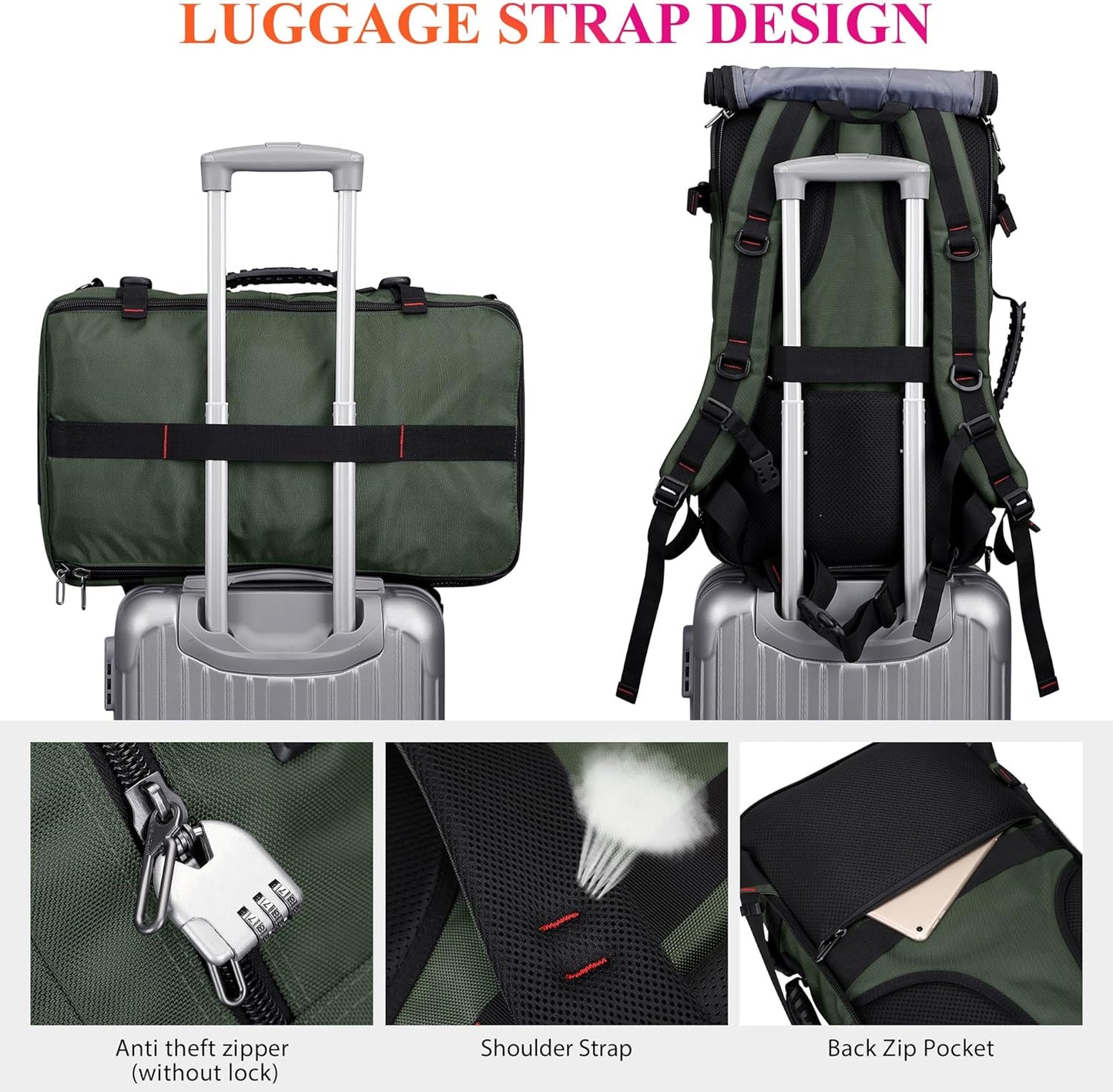 WITZMAN Carry On Travel Backpack for Men Duffle Bags Fit 17 Inch Laptop Airline Approved Laptop Backpack(B685 Army Green)