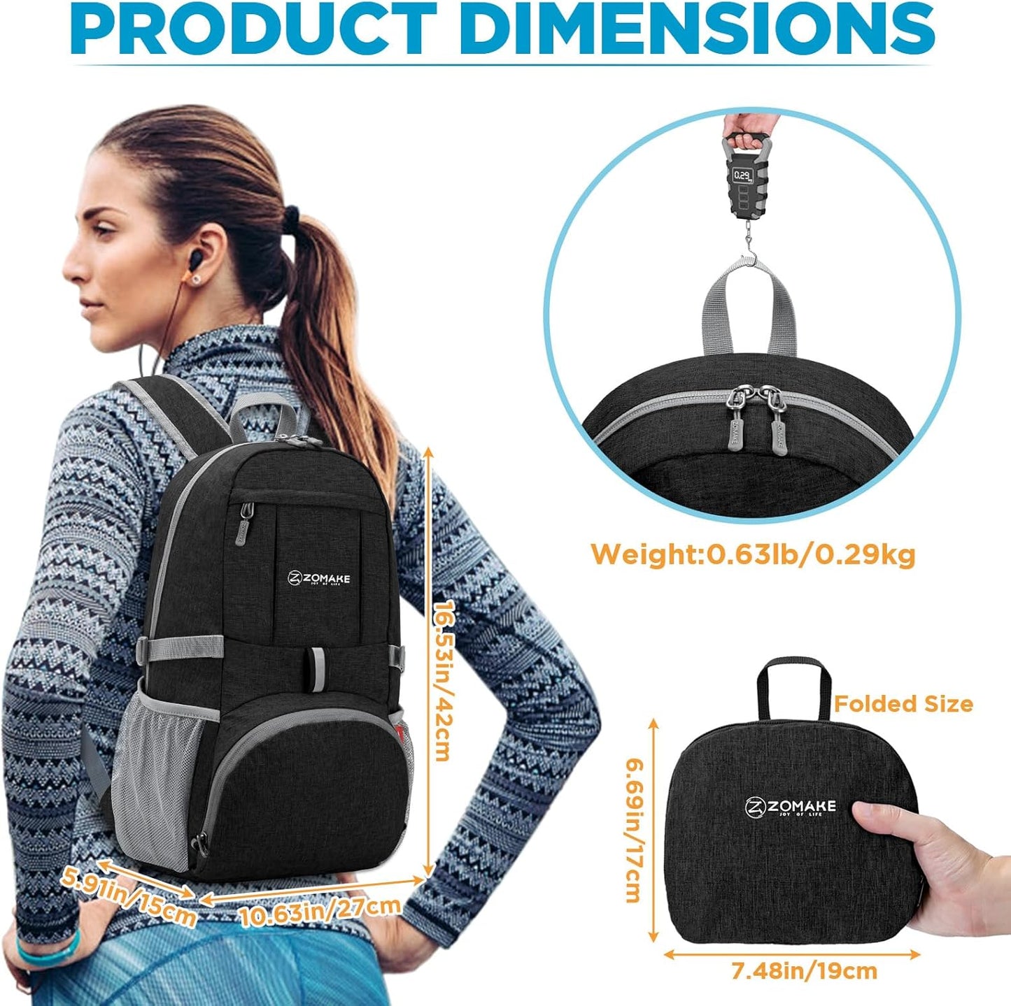 ZOMAKE Ultra Lightweight Packable Backpack 25L,Small Foldable Backpacks Hiking Water Resistant