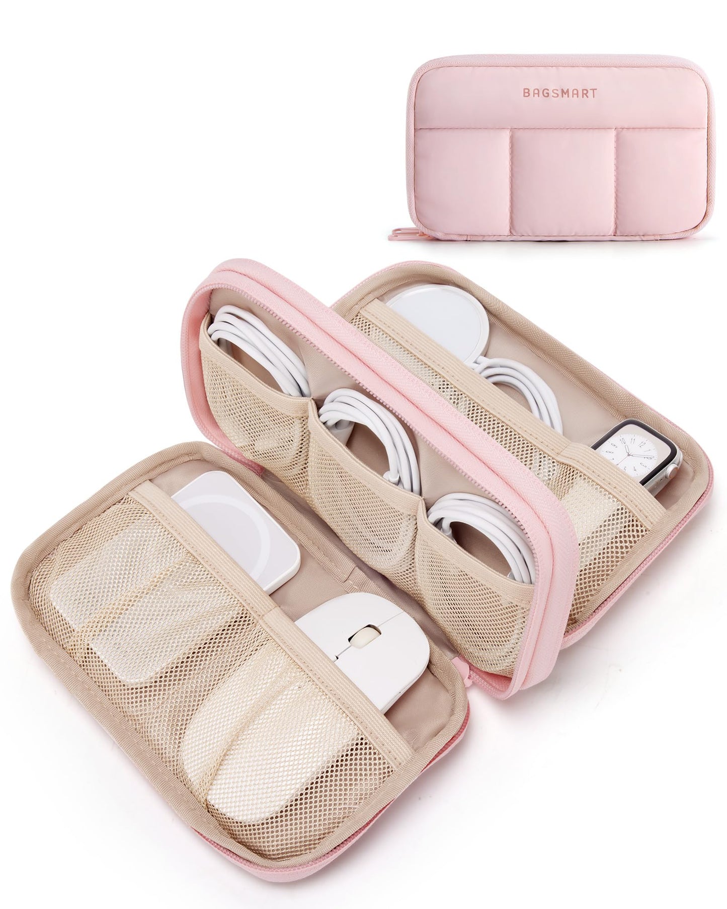 BAGSMART Electronics Organizer Travel Case for Cords Chargers Phones, Pink