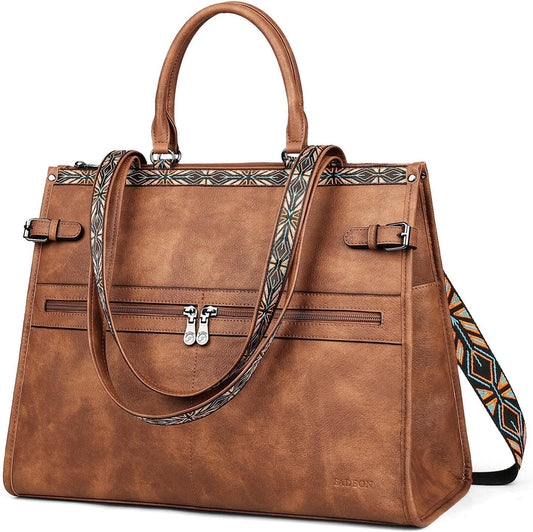 FADEON Laptop Bag for Women Designer PU Leather Large Tote Bags Backpack Purses with 15.6 Laptop Compartment Shoulder Handbag