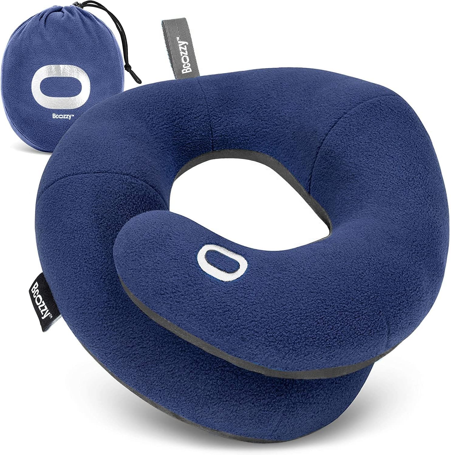 BCOZZY Travel Neck Pillow for Airplane – Patented Double Support for Head, Neck, and Chin. Best for