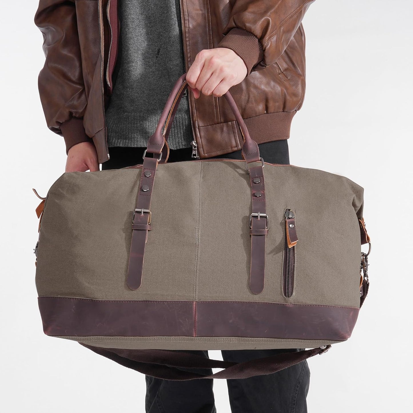 Weekender Travel Bag for Men & Women, Large Overnight Duffle Carry On Bag with Easy-Grip Handles, Gym Tote for Work, Weekend Trips, Sports (Gray)