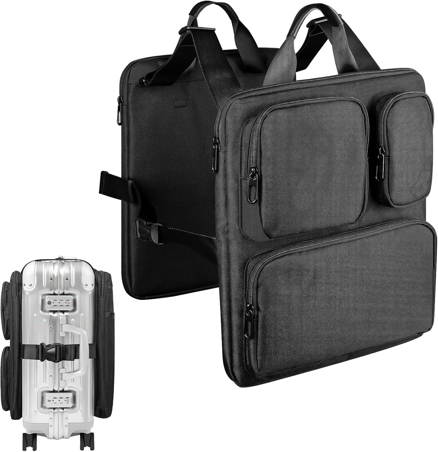 Add-a-Bag Luggage Strap – Adjustable Over Luggage Organizer for Hanging Extra Bag, Hands-Free Multi Travel Accessory for Business Trips & Vacations, Fits Most Suitcases & Laptop (Black-3)