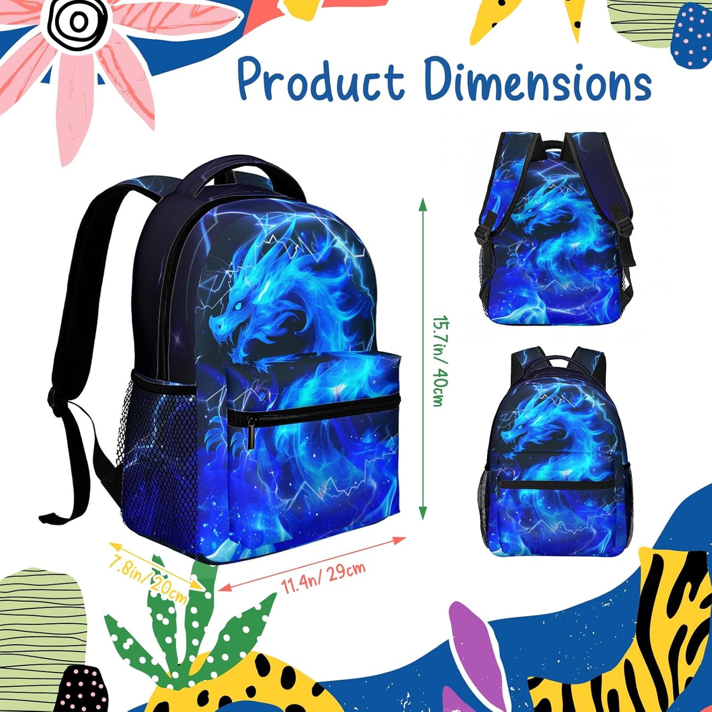 Dragon Kids Backpack for Boys Girls Elementary Schoolbag Kindergarten Bookbags Preschool School Bag Toddler Book Bags Travel Bag Hiking Camping Rucksack Daypack for Students Back to School Gifts