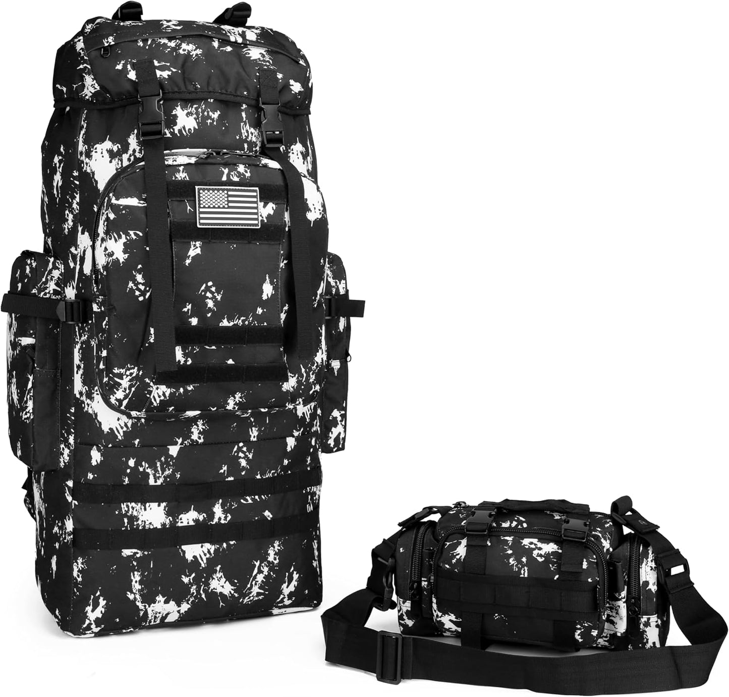 King'sGuard 100L Camping Hiking Backpack Molle Rucksack Military Camping Backpacking Daypack (Black