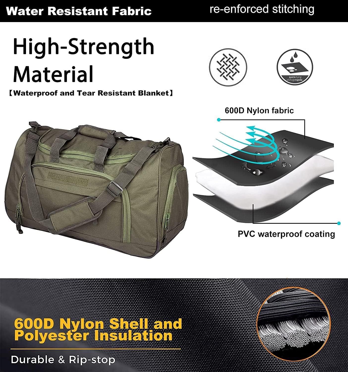 HYKING Gym Bag for Women & Men Tactical Duffle Military Weekender Work Out Lightweight Waterproof Sports Tote Shoe Pocket Green