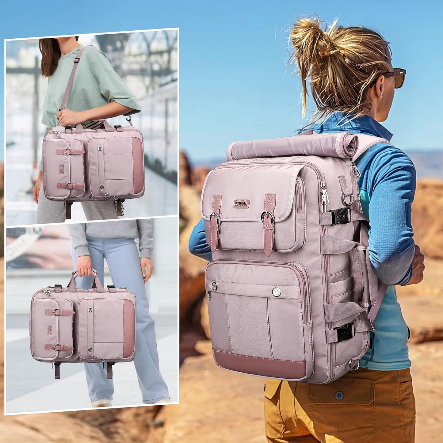 PIJUSHI Travel Backpack for Women Carry on Luggage Backpack Convertible Large Laptop Duffel Bag for Airplanes(PE049 Ashen Purple)