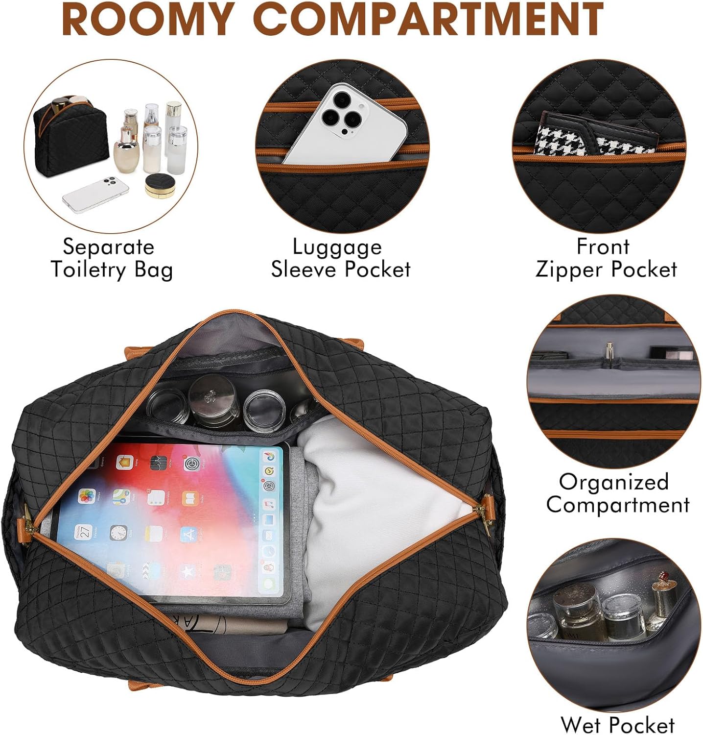 Travel Duffle Bag Weekender for Women - 38L Carry-On Overnight Personal Item Bag with Shoe Compartment & Wet Pocket Weekend Tote Bags with Toiletry Hospital Bags for Labor and Delivery