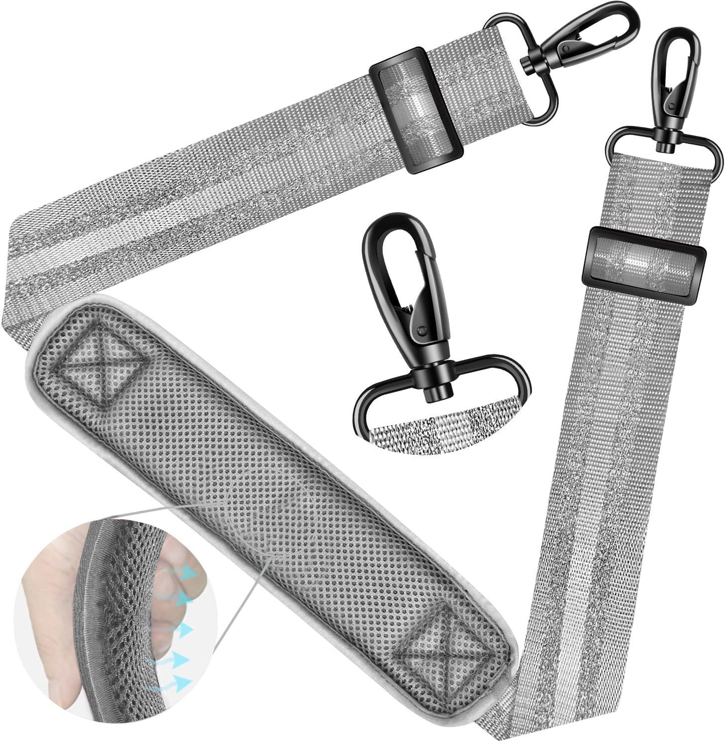 ZINZ Shoulder Strap - 59 Inch Universal Heavy-duty Adjustable Strap with Ultra-thick Fixed Breathable Pad for Laptop, Gym, Camera Bag and More - Gray Silver Jacquard