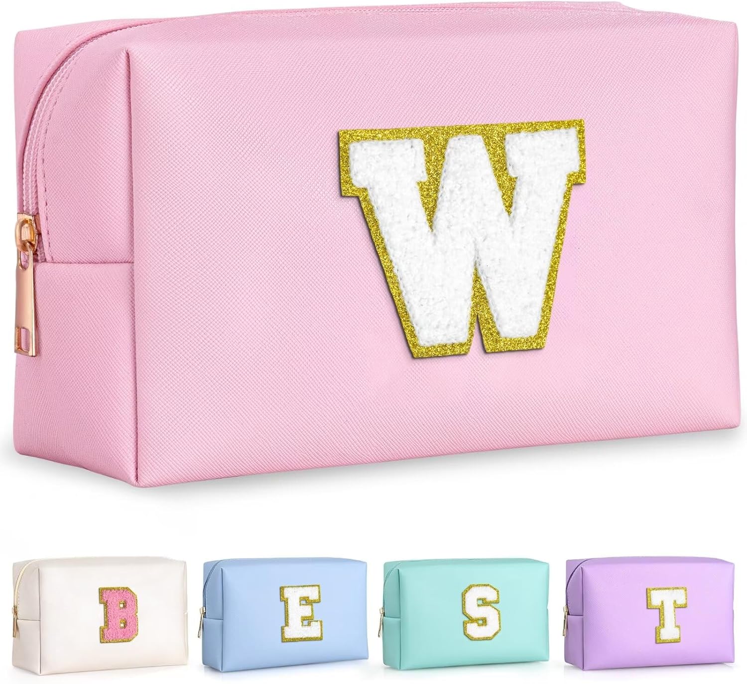 TOPEAST Women's Pink Waterproof Travel Toiletry Bag, Cute Monogrammed Makeup Pouch, Personalized