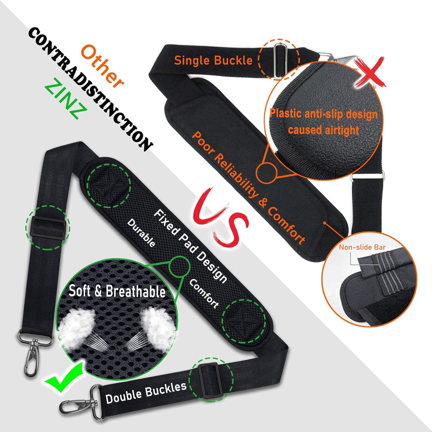 ZINZ Bag Shoulder Strap, Padded Adjustable Shoulder Strap Replacement