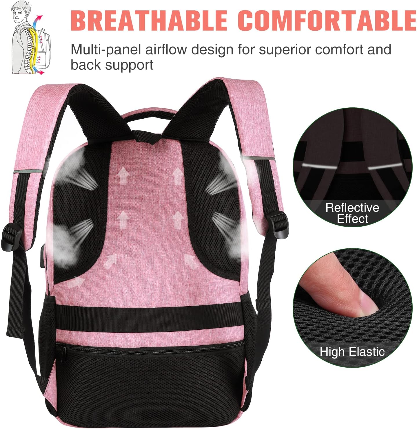 Paude Backpack for Women and Teen Girls, School/College Laptop Bookbag for City Trip, Pink