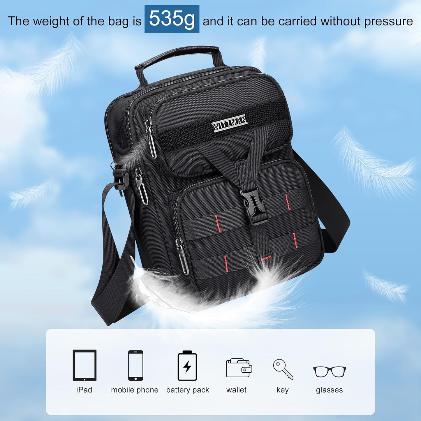 WITZMAN Crossbody Bag for Men Travel Small Shoulder Bags Lightweight Man Purse Messenger Bag for Casual Daliy Work Traveling