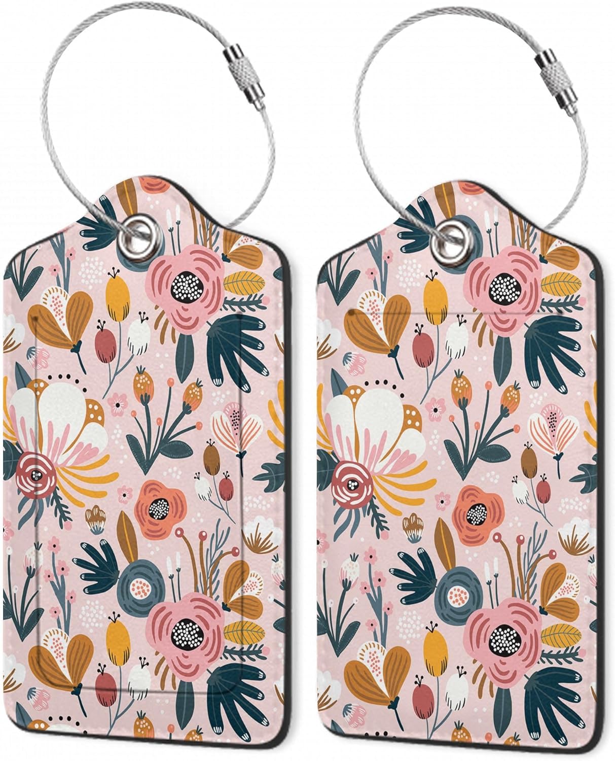 2Pcs Luggage Tag for Suitcase Boho Pink Flowers Cute Suitcase Tag with Privacy Flap & Name ID Label & Metal Loop,Travel Bag Luggage Tags for Women