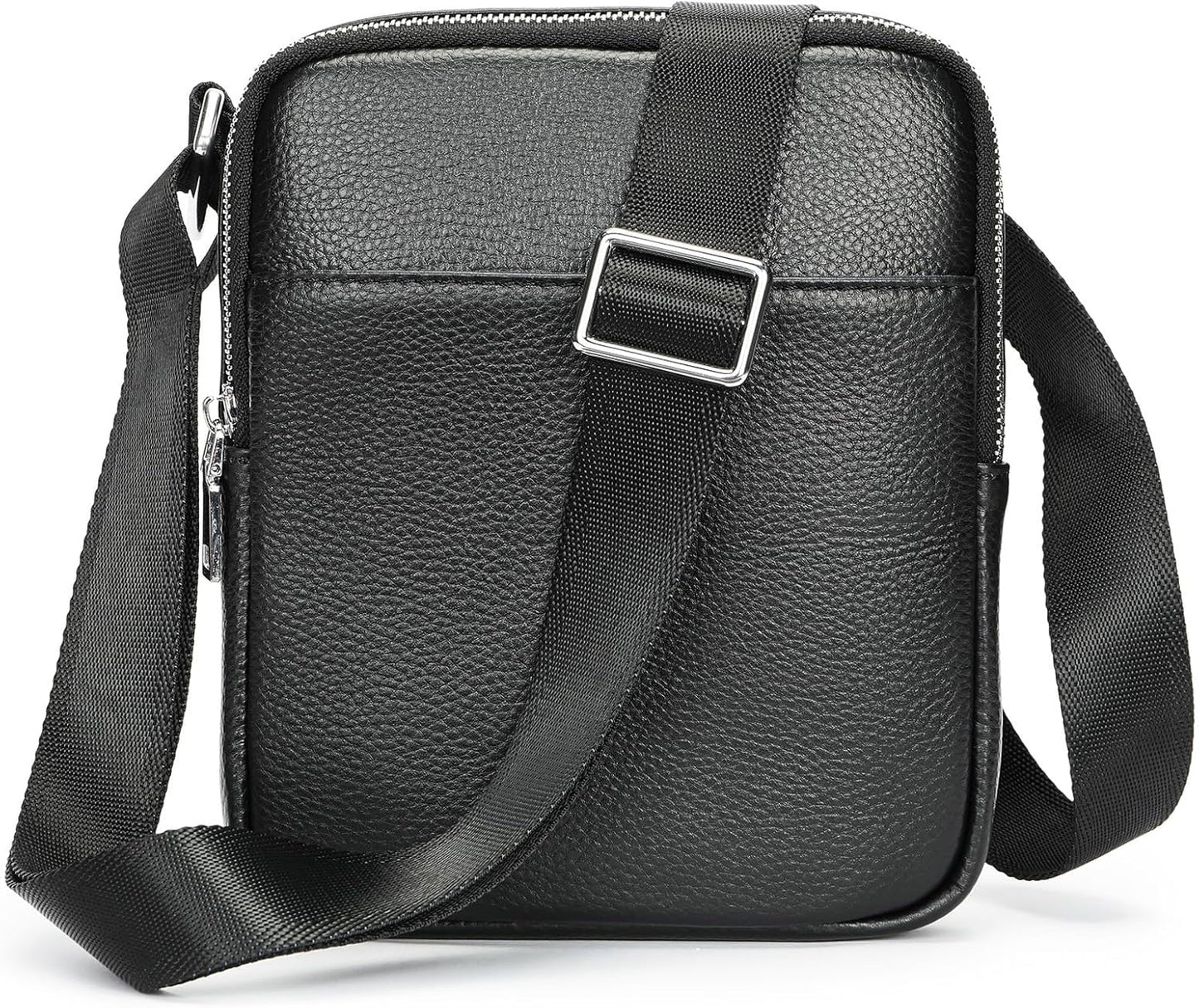 Men's Small Genuine Leather Messenger Bag Multi-Pocket Zipper Shoulder Bag Compact Mini Crossbody
