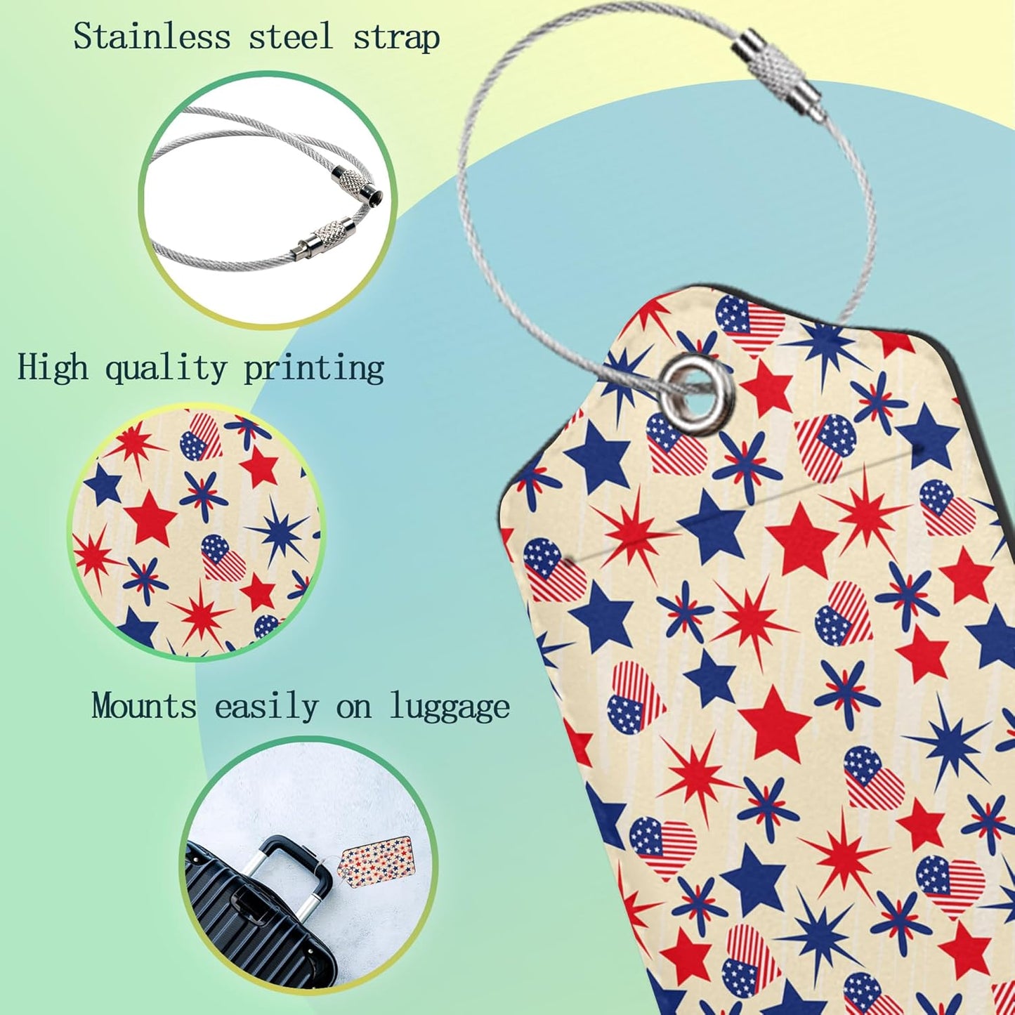 Luggage Tags for Suitcase,2 Pack American Stars Flag Luggage Tag PU Leather Privacy Cover ID Label with Stainless Steel Loop for Women Men Teens Travel