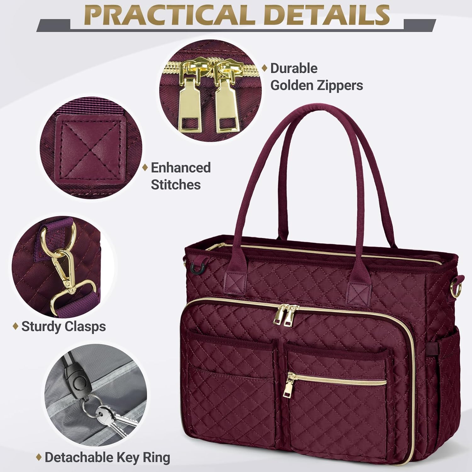 RAINSMORE Teacher Tote Bag 15.6 inch Laptop Bag for Women Work Bags Laptop Tote Nurse Bag