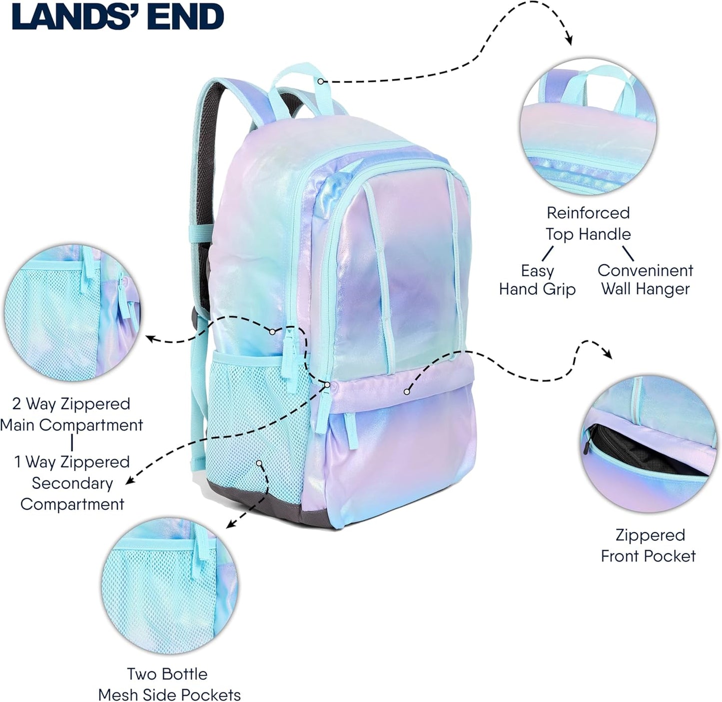 Lands' End Unisex Kids Large ClassMate Lightweight Durable Elementary School Backpack, Pastel Lilac