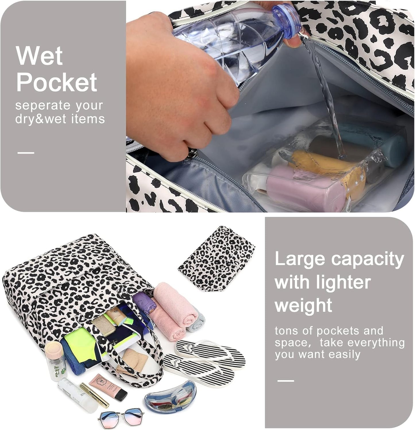 Bluboon Waterproof Beach Tote Pool Bags for Women Ladies Extra Large Carry On Bag With Wet Compartment for Weekender Travel