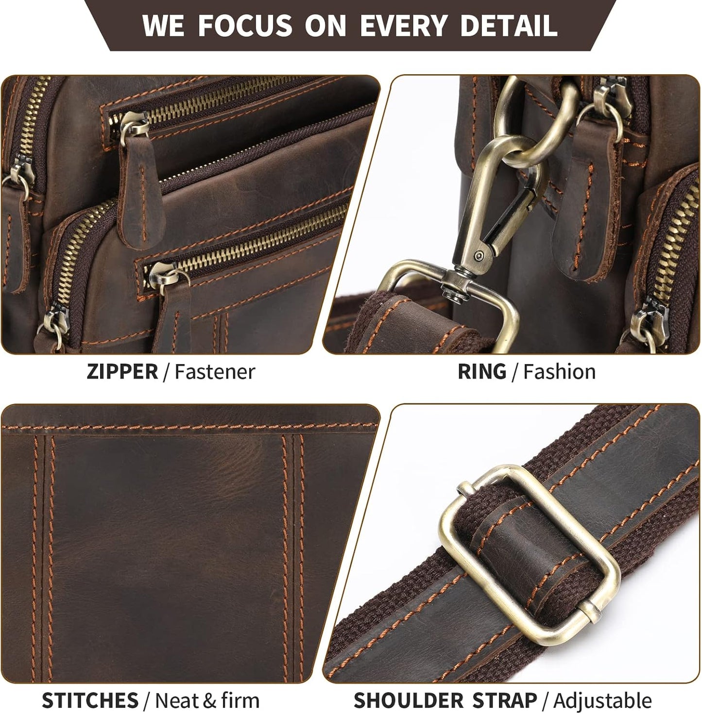 Jack&Chris Leather Messenger Bag for Men, Man Purse Crossbody Bags for Work Business