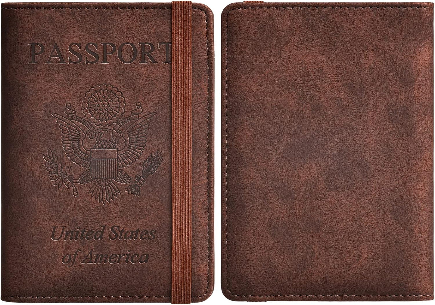 HerriaT Passport and Vaccine Card Holder Combo,Cover Case with CDC Vaccination Card Slot, Leather Travel Documents Organizer Protector, with RFID Blocking, for Women and Men